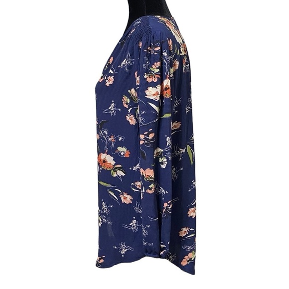 Fun2Fun Navy Floral Boho Split Neck Blouse NWOT Small - Picture 5 of 9
